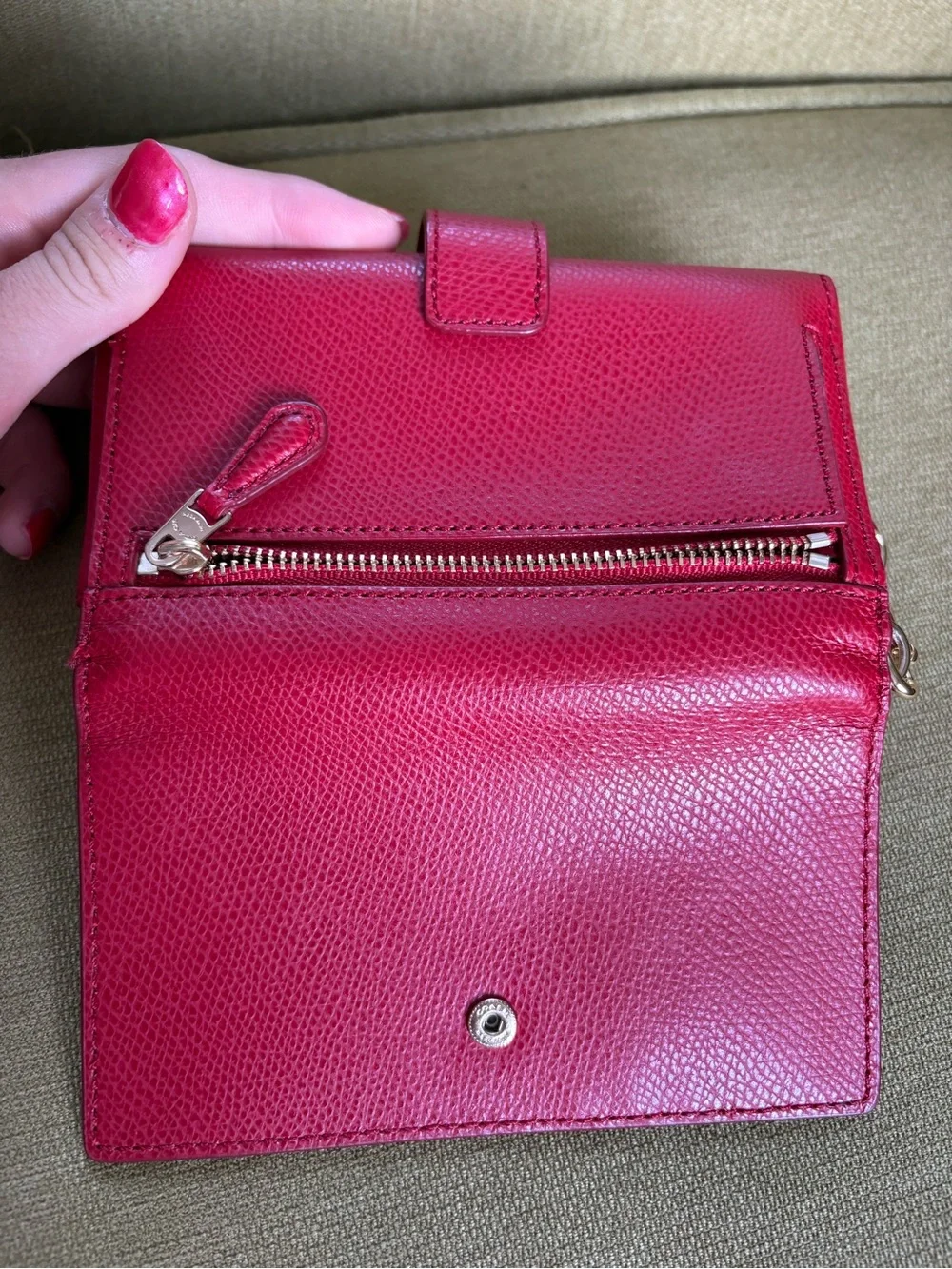 Coach Red Pebbled Leather Wristlet Wallet with Gold Hardware